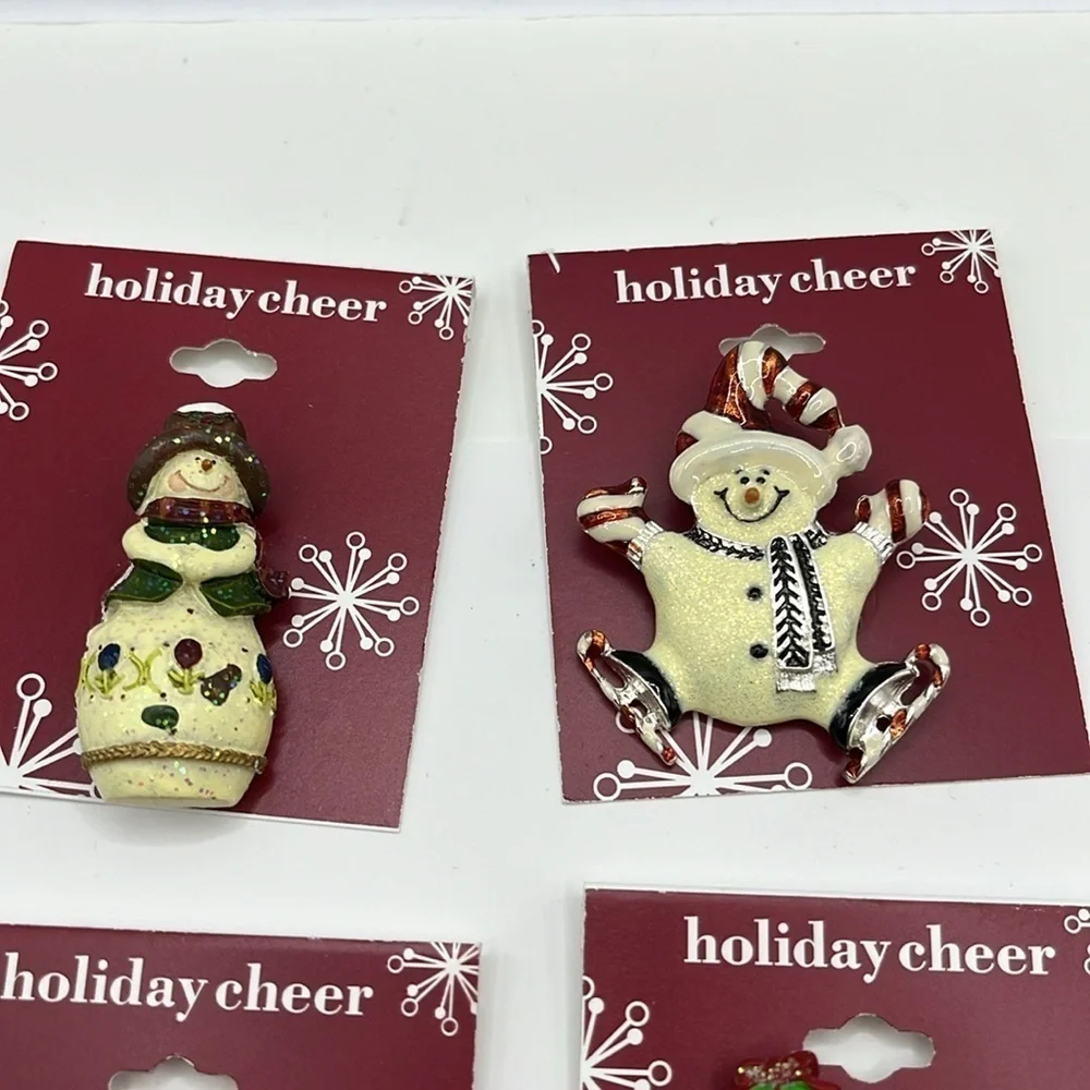 Christmas Brooches 5 and Set  and 1 Set Earrings Snowman Bell Penguin Angel Pins